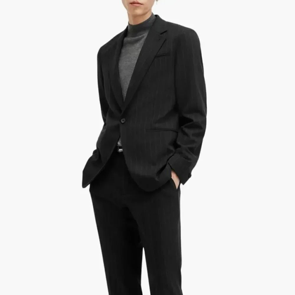 Donna Karan Classic Wool Black Pinstripe Single Breasted Men's Blazer Size L